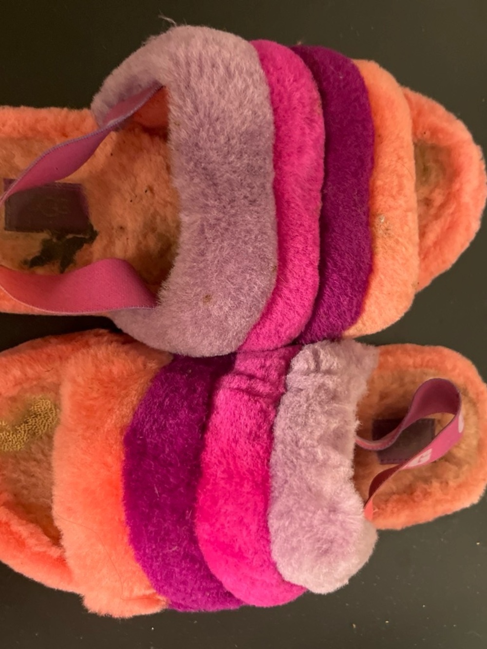 UGG Kids Cozy Multi-Color Fuzzy Slide Sandals - Orange, Pink, Purple